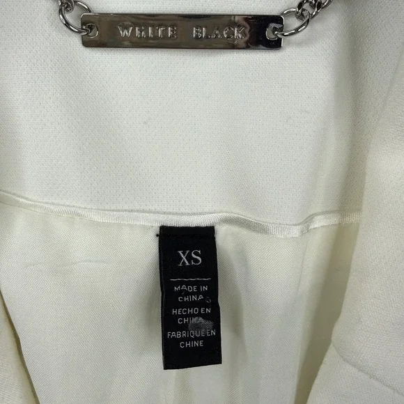 White House Black Market WHBM Trench Coat Blazer White Black XS classy preppy - Picture 3 of 10